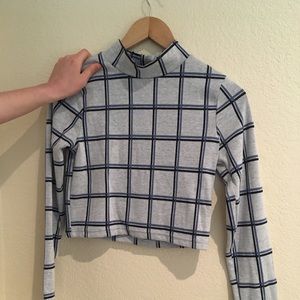 Grey Topshop crop top with black + blue Stripes